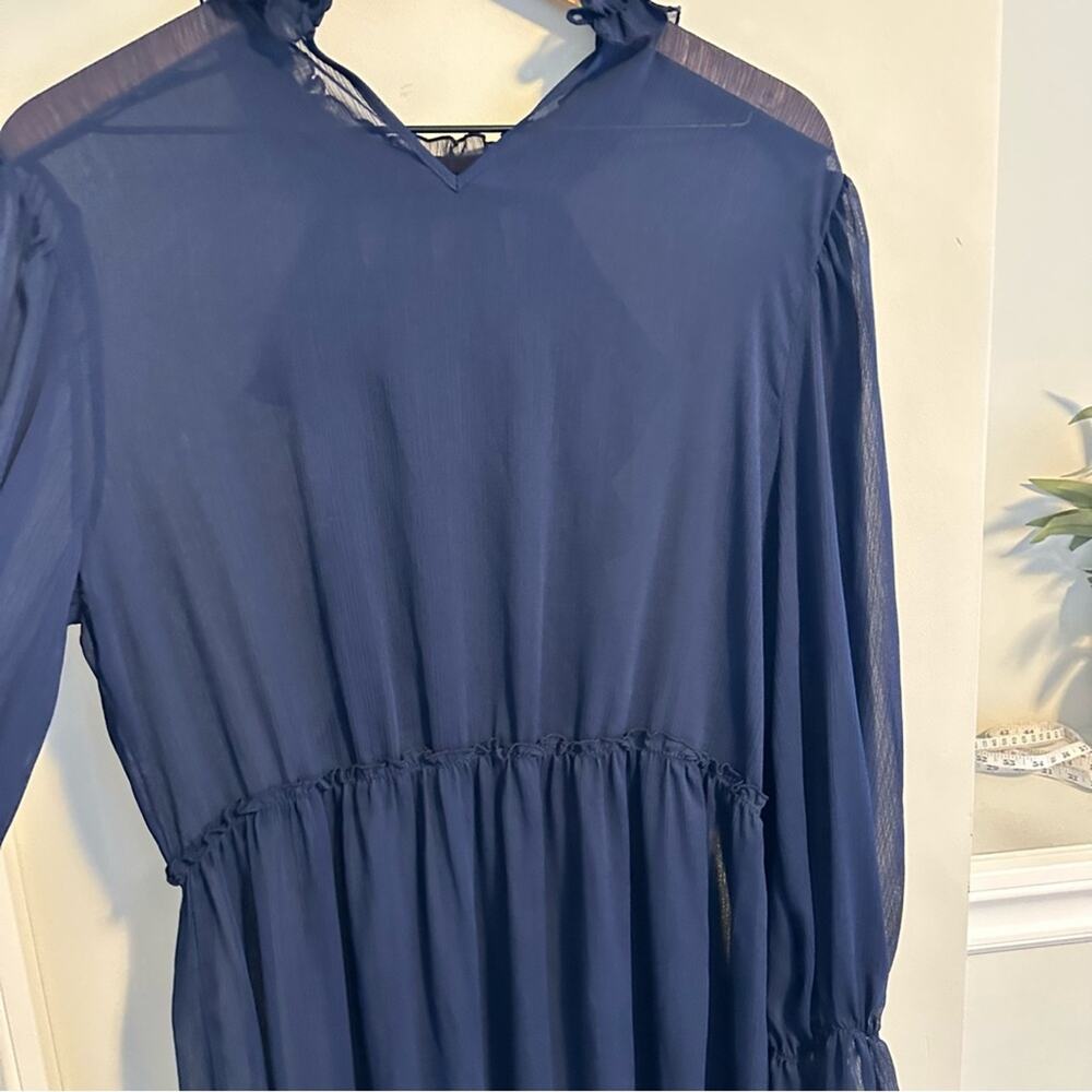 See By Chloe Navy Blue Long Sleeve Floral MIDI Dress Medium - Picture 10 of 16